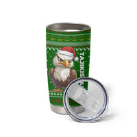 Tajikistan Christmas Tumbler Cup with Santa Hat Eagle Green Snowflake Pattern and Holiday Design - Wonder Print Shop