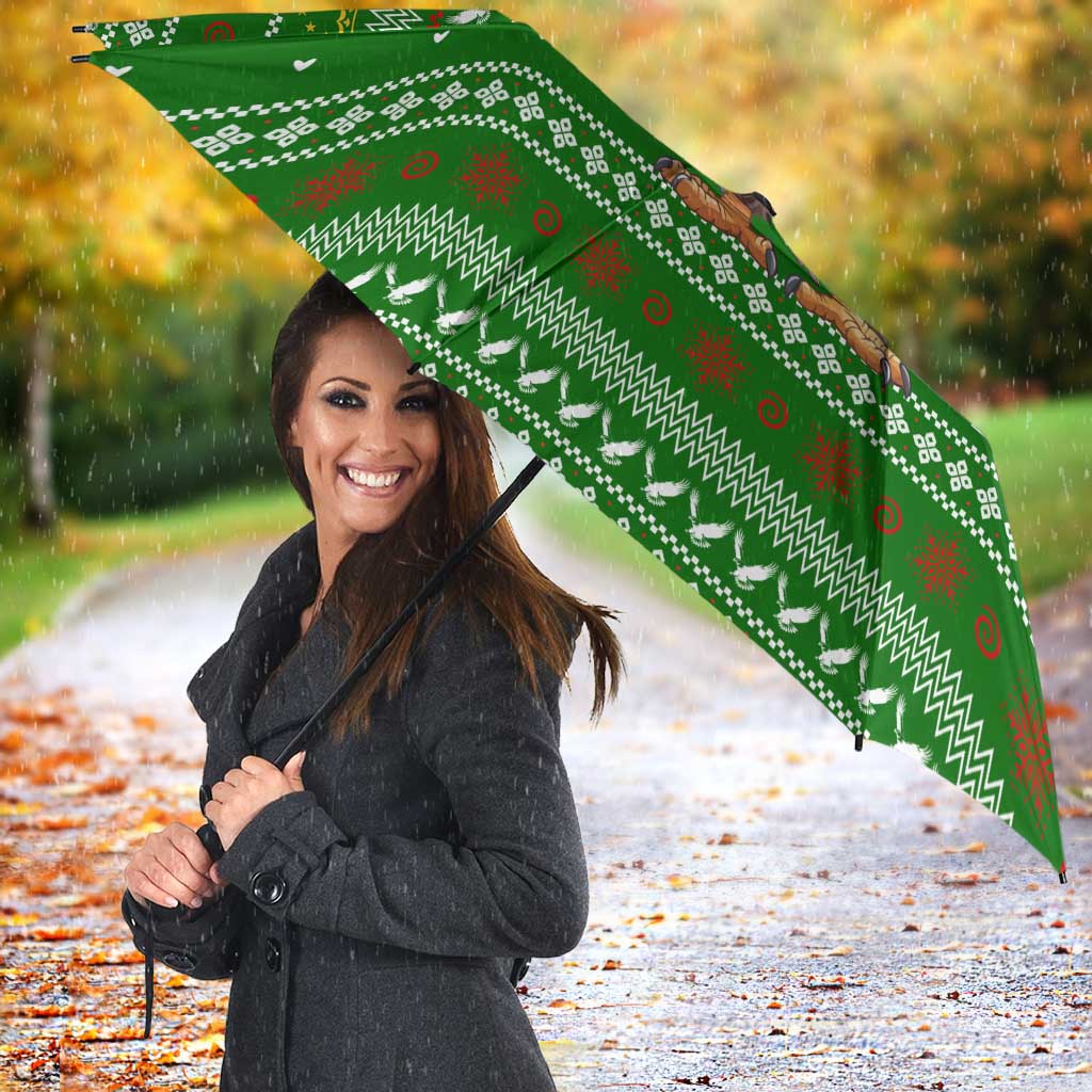 Tajikistan Christmas Umbrella with Santa Hat Eagle Green Snowflake Pattern and Holiday Design - Wonder Print Shop