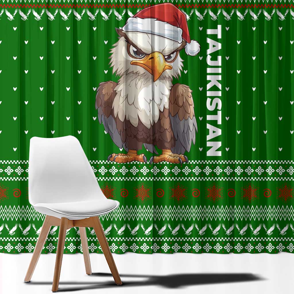 Tajikistan Christmas Window Curtain with Santa Hat Eagle Green Snowflake Pattern and Holiday Design - Wonder Print Shop
