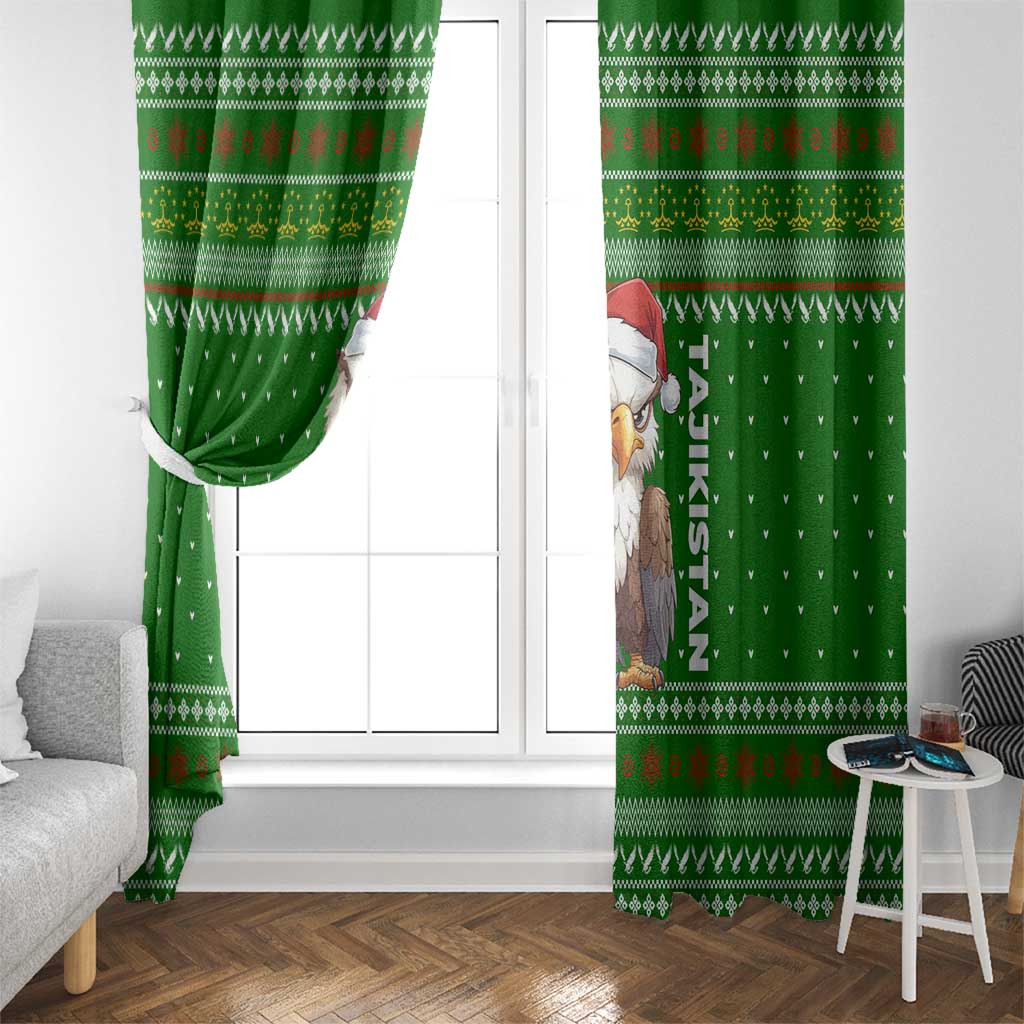 Tajikistan Christmas Window Curtain with Santa Hat Eagle Green Snowflake Pattern and Holiday Design - Wonder Print Shop