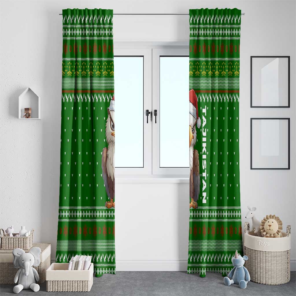 Tajikistan Christmas Window Curtain with Santa Hat Eagle Green Snowflake Pattern and Holiday Design - Wonder Print Shop