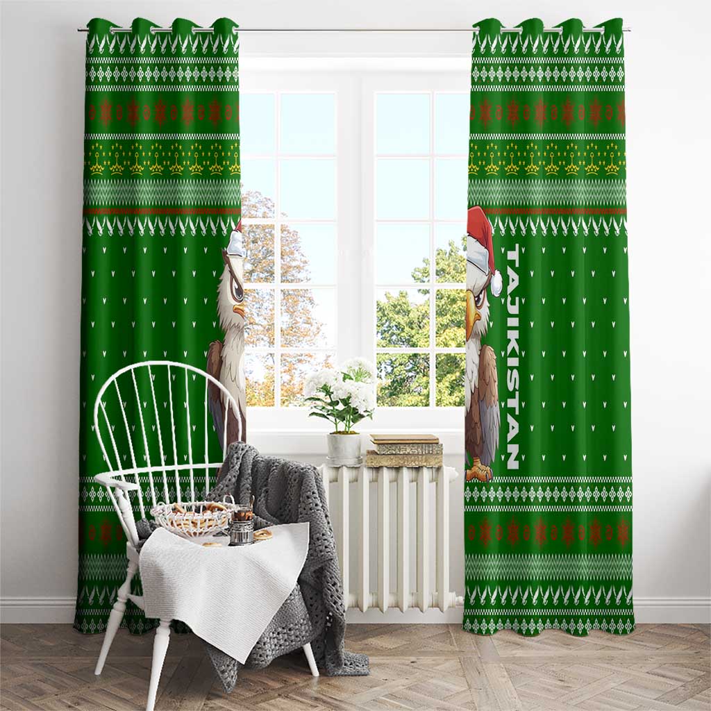 Tajikistan Christmas Window Curtain with Santa Hat Eagle Green Snowflake Pattern and Holiday Design - Wonder Print Shop