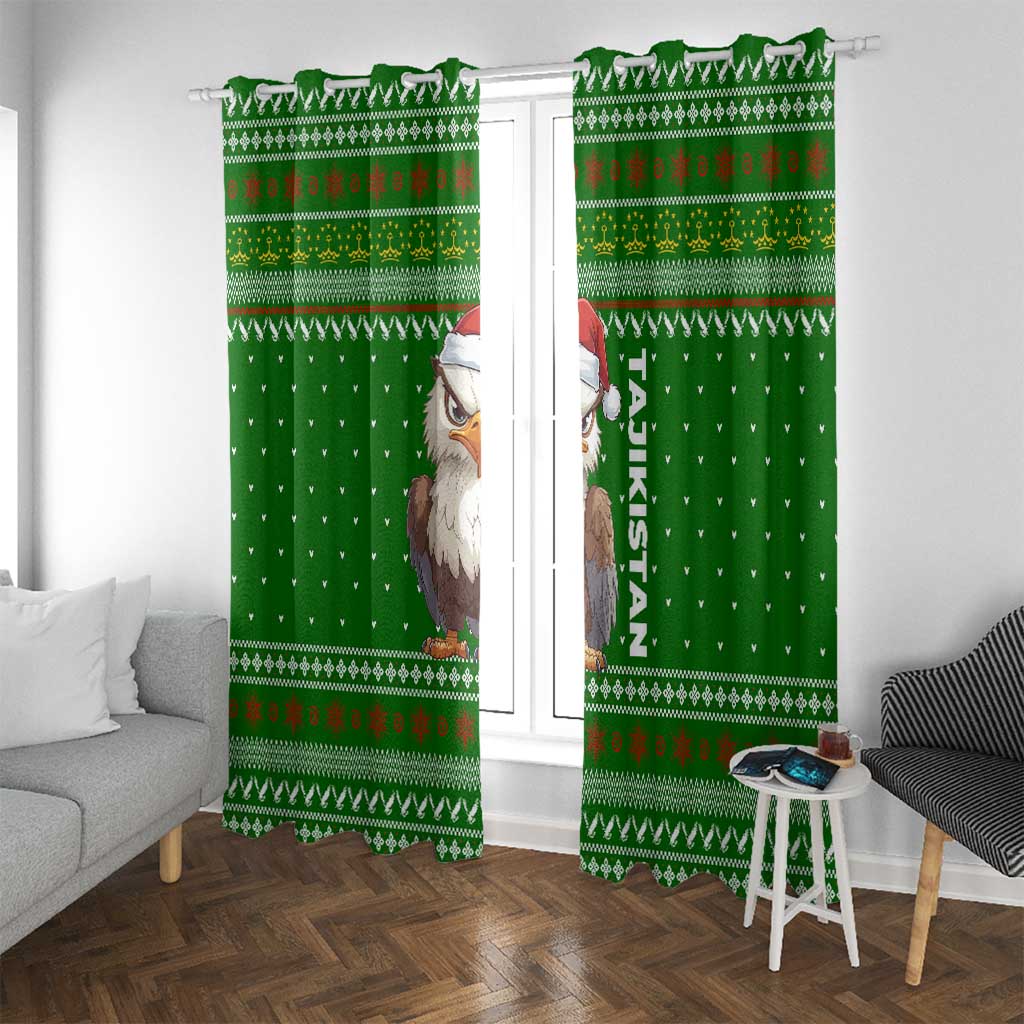 Tajikistan Christmas Window Curtain with Santa Hat Eagle Green Snowflake Pattern and Holiday Design - Wonder Print Shop