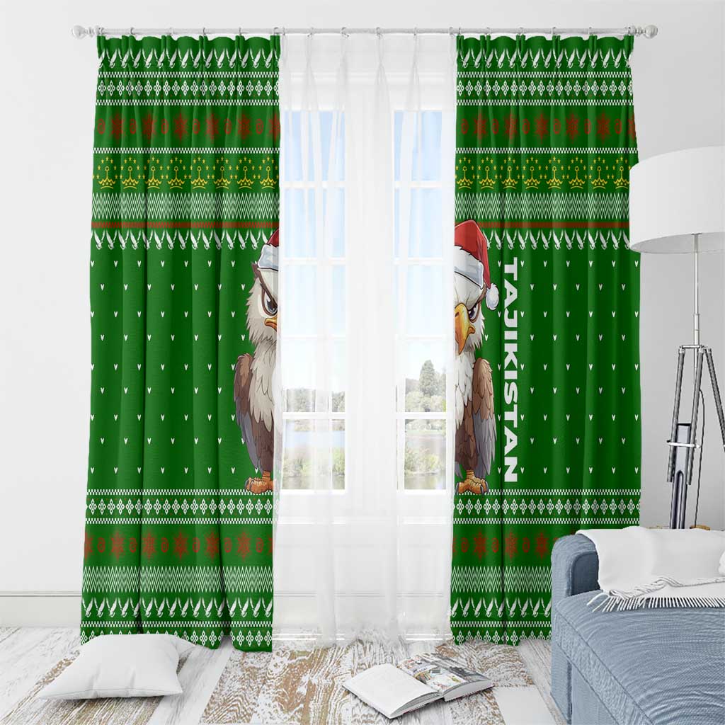Tajikistan Christmas Window Curtain with Santa Hat Eagle Green Snowflake Pattern and Holiday Design - Wonder Print Shop
