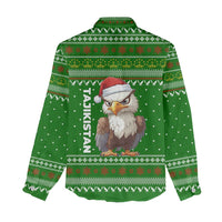 Tajikistan Christmas Women Casual Shirt with Santa Hat Eagle Green Snowflake Pattern and Holiday Design - Wonder Print Shop