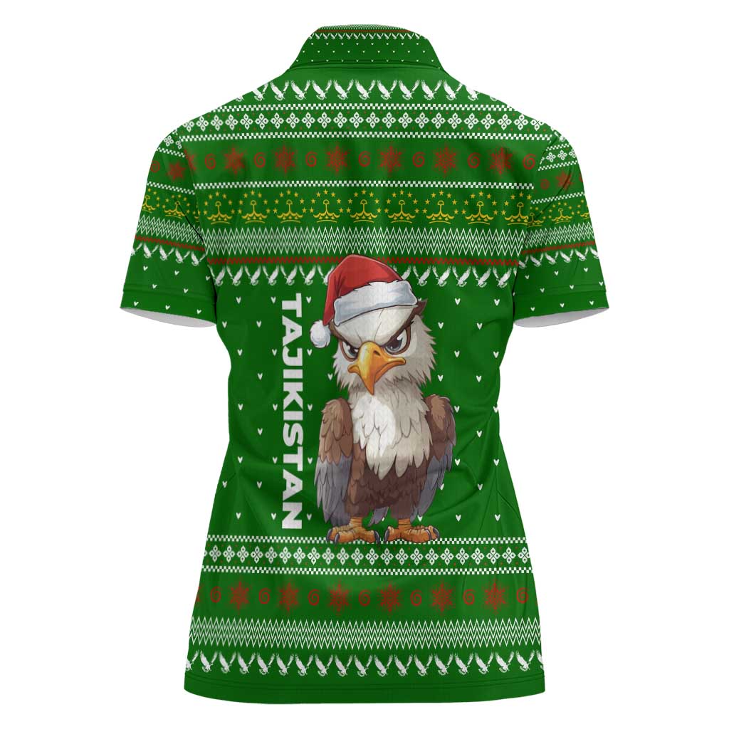Tajikistan Christmas Women Polo Shirt with Santa Hat Eagle Green Snowflake Pattern and Holiday Design - Wonder Print Shop