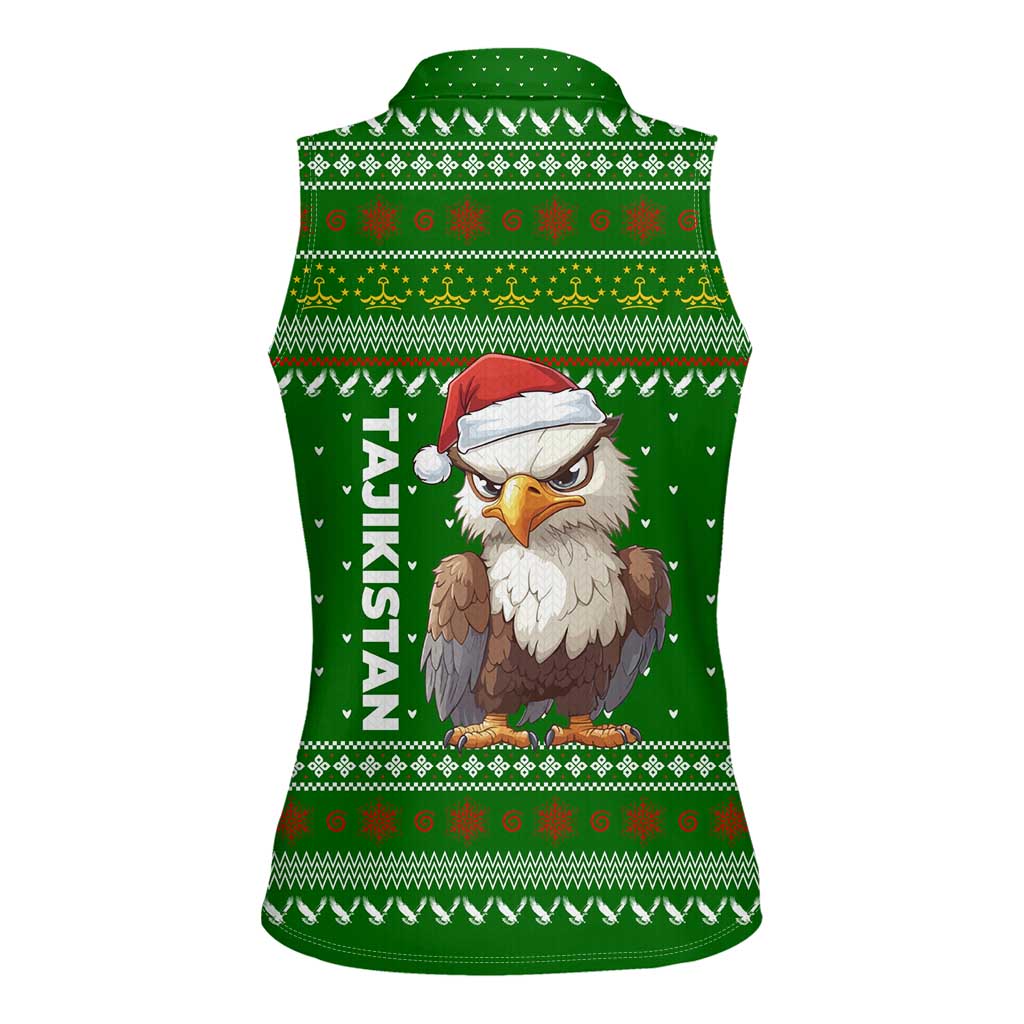 Tajikistan Christmas Women Sleeveless Polo Shirt with Santa Hat Eagle Green Snowflake Pattern and Holiday Design - Wonder Print Shop