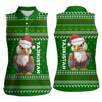 Tajikistan Christmas Women Sleeveless Polo Shirt with Santa Hat Eagle Green Snowflake Pattern and Holiday Design - Wonder Print Shop