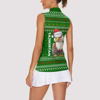 Tajikistan Christmas Women Sleeveless Polo Shirt with Santa Hat Eagle Green Snowflake Pattern and Holiday Design - Wonder Print Shop