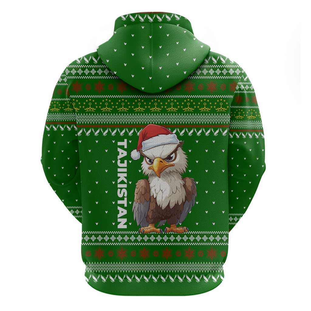Tajikistan Christmas Zip Hoodie with Santa Hat Eagle Green Snowflake Pattern and Holiday Design - Wonder Print Shop