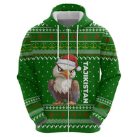 Tajikistan Christmas Zip Hoodie with Santa Hat Eagle Green Snowflake Pattern and Holiday Design - Wonder Print Shop