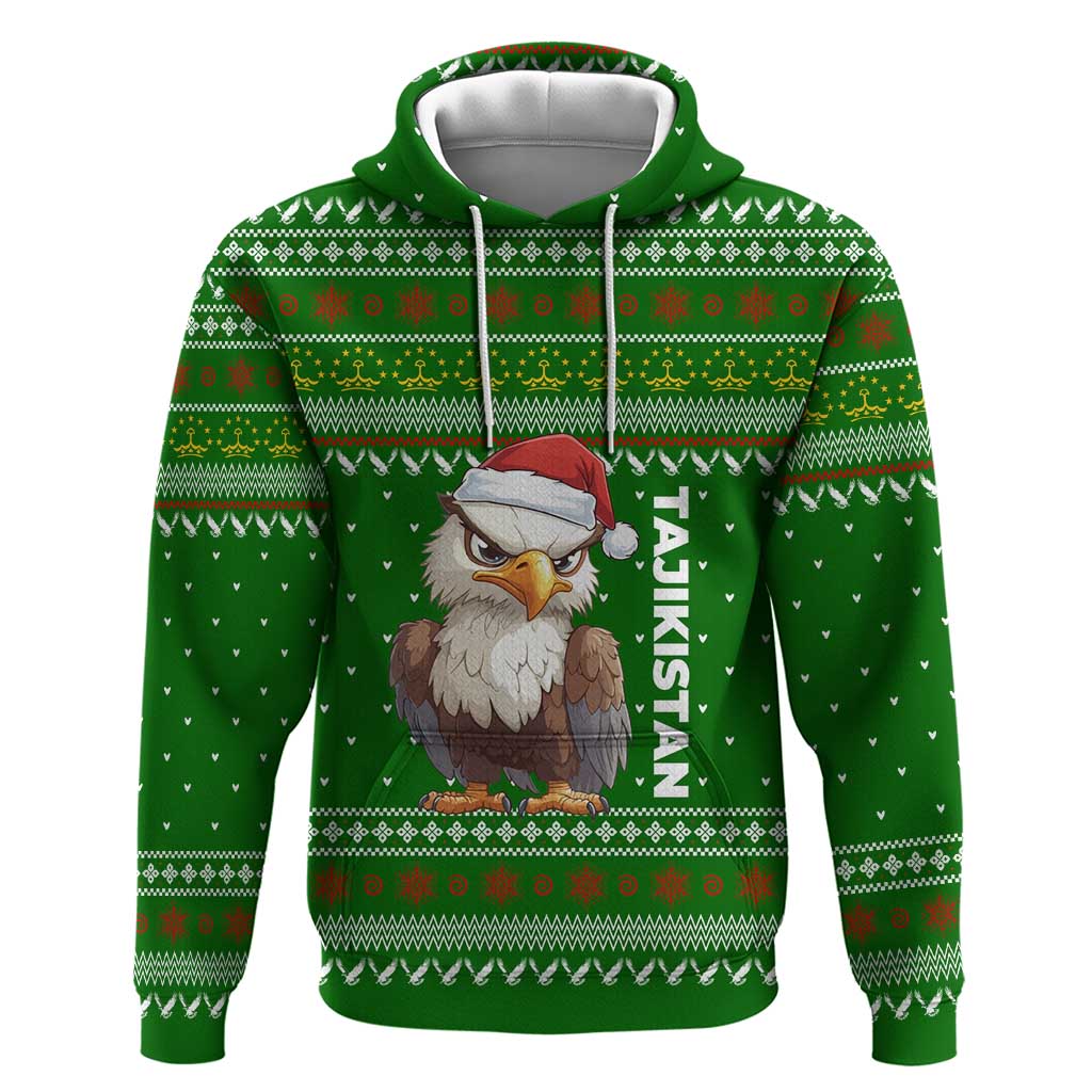 Tajikistan Christmas Zip Hoodie with Santa Hat Eagle Green Snowflake Pattern and Holiday Design - Wonder Print Shop