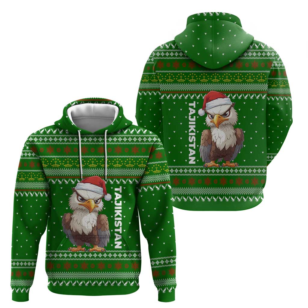 Tajikistan Christmas Zip Hoodie with Santa Hat Eagle Green Snowflake Pattern and Holiday Design - Wonder Print Shop