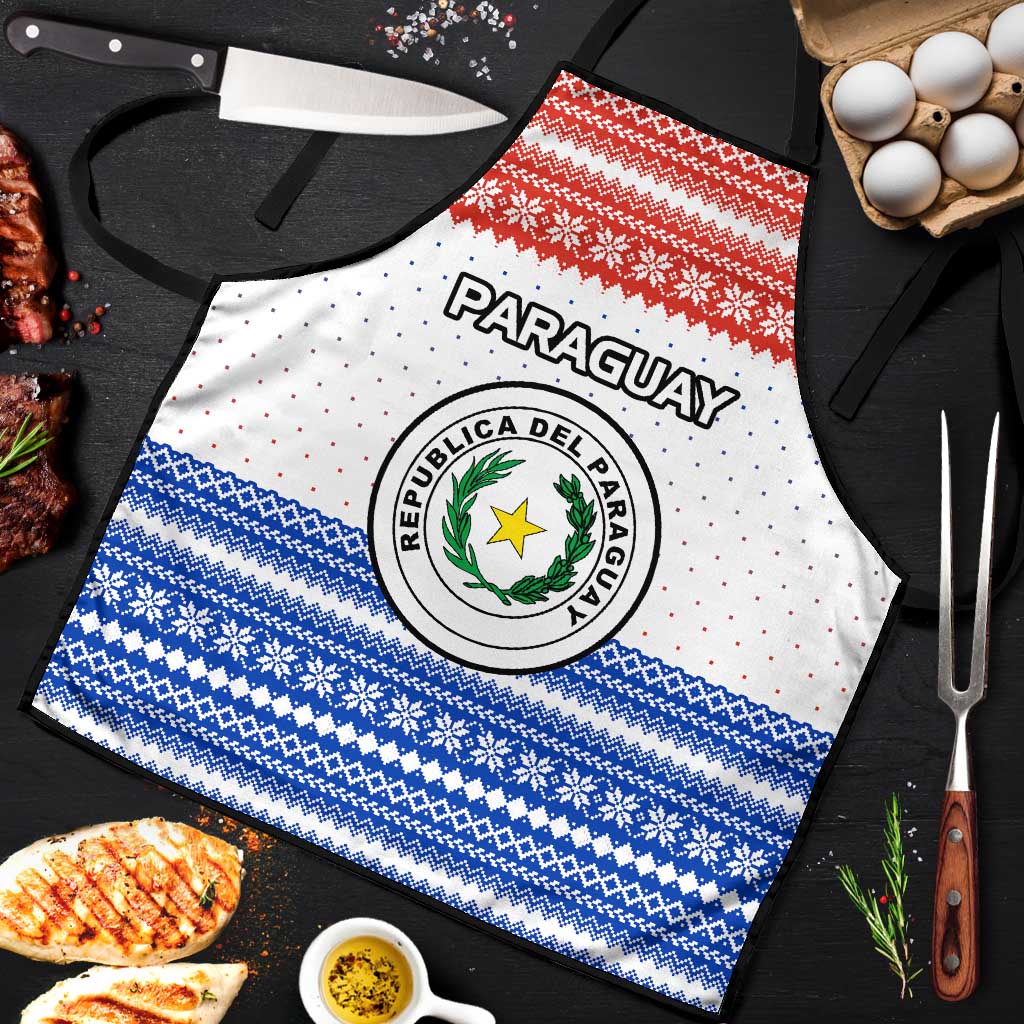 Paraguay Christmas Apron with Red-White-Blue Design, National Seal, and Santa Motif - Wonder Print Shop