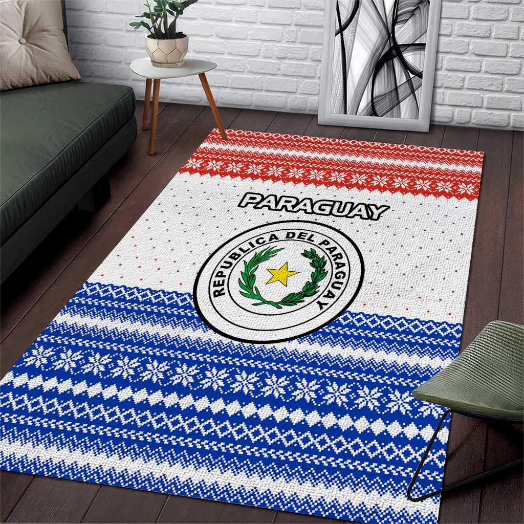 Paraguay Christmas Area Rug with Red-White-Blue Design, National Seal, and Santa Motif - Wonder Print Shop
