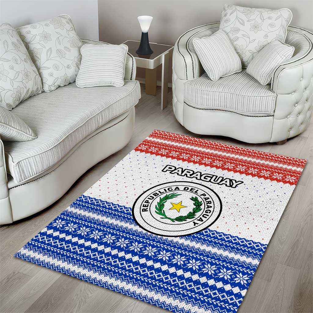 Paraguay Christmas Area Rug with Red-White-Blue Design, National Seal, and Santa Motif - Wonder Print Shop