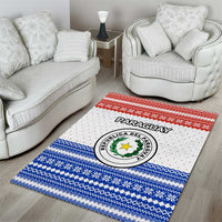 Paraguay Christmas Area Rug with Red-White-Blue Design, National Seal, and Santa Motif - Wonder Print Shop
