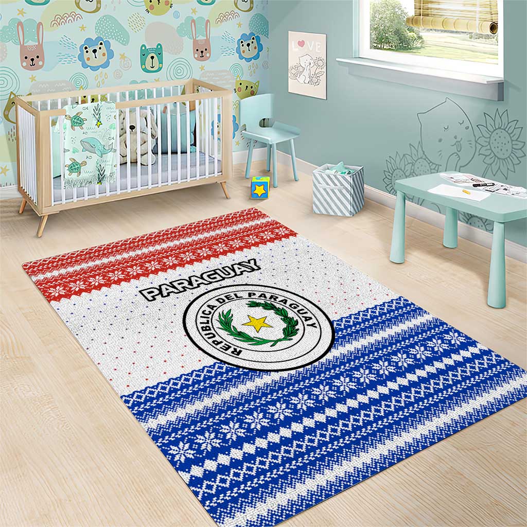 Paraguay Christmas Area Rug with Red-White-Blue Design, National Seal, and Santa Motif - Wonder Print Shop