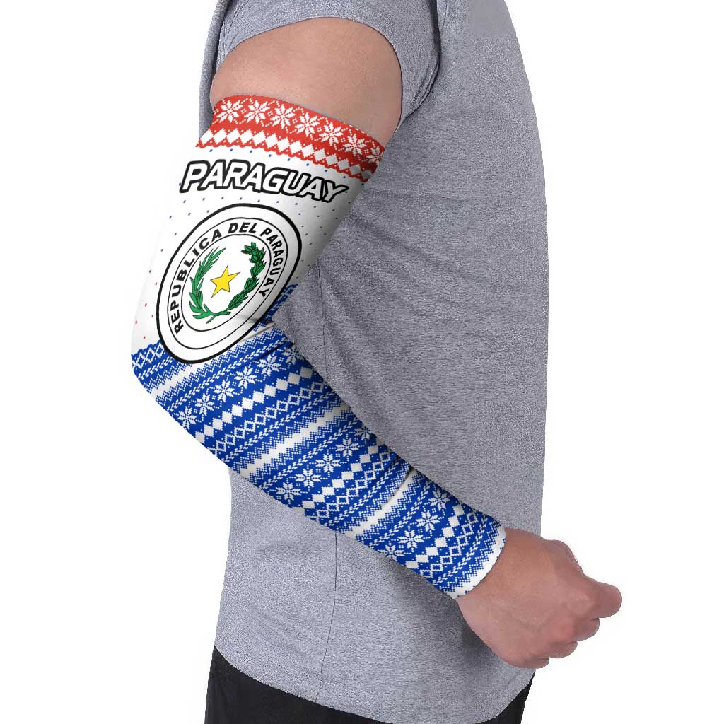 Paraguay Christmas Arm Sleeves with Red-White-Blue Design, National Seal, and Santa Motif - Wonder Print Shop