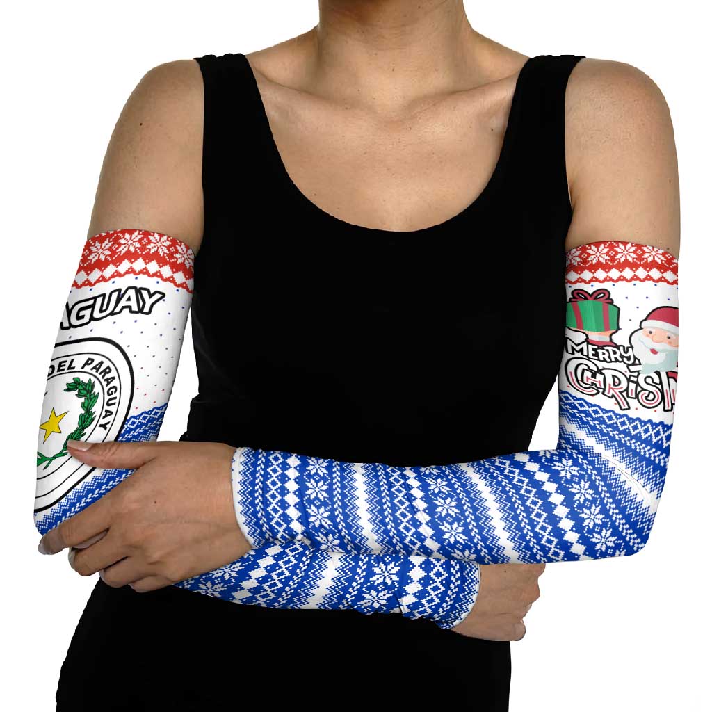 Paraguay Christmas Arm Sleeves with Red-White-Blue Design, National Seal, and Santa Motif - Wonder Print Shop