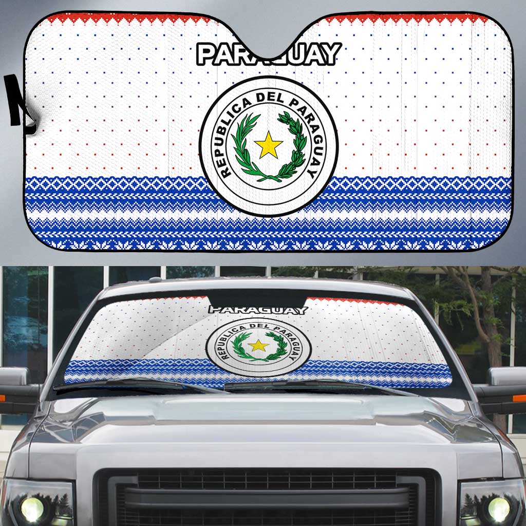Paraguay Christmas Auto Sun Shade with Red-White-Blue Design, National Seal, and Santa Motif - Wonder Print Shop