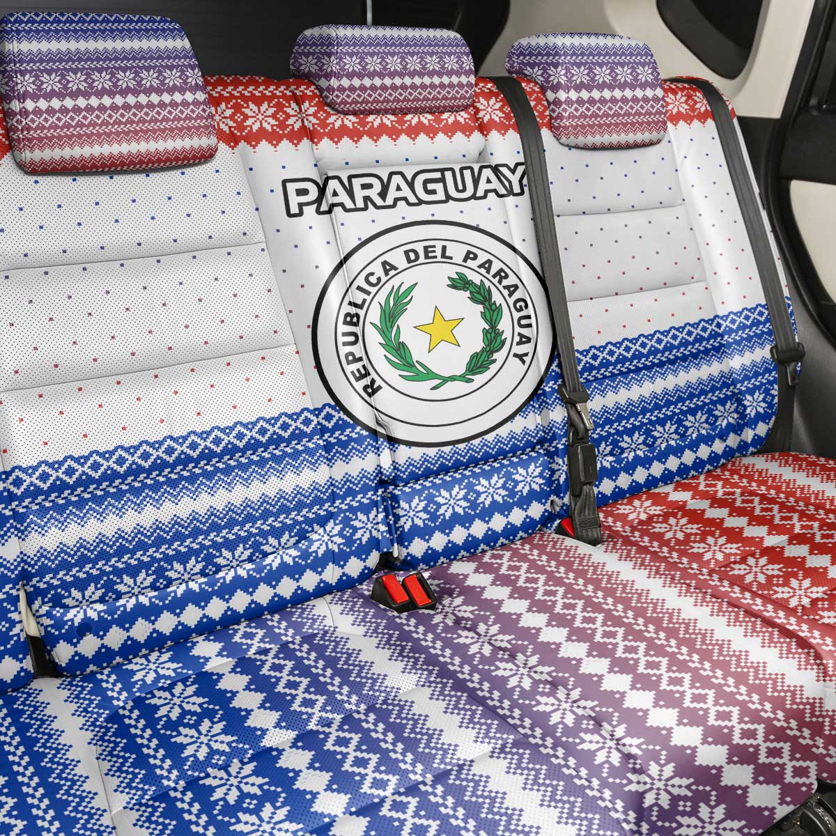 Paraguay Christmas Back Car Seat Cover with Red-White-Blue Design, National Seal, and Santa Motif - Wonder Print Shop