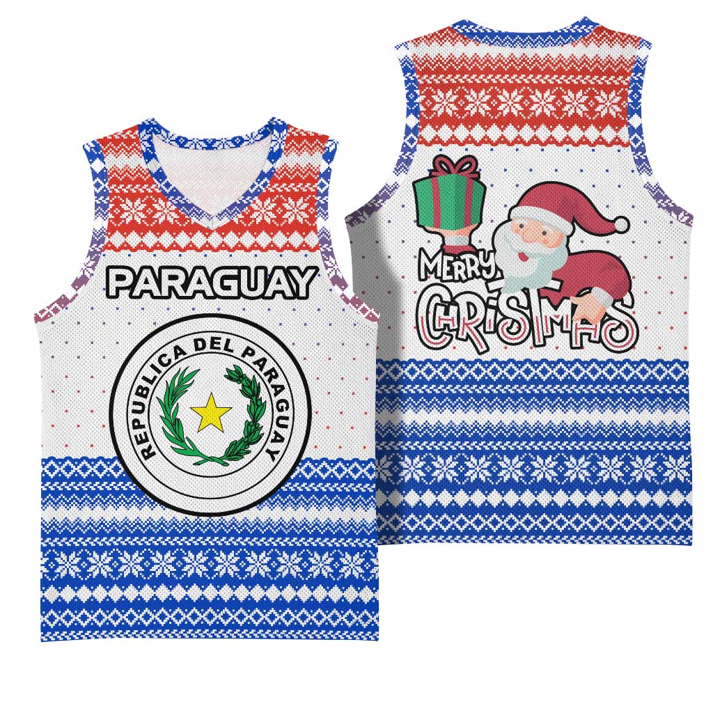 Paraguay Christmas Basketball Jersey with Red-White-Blue Design, National Seal, and Santa Motif - Wonder Print Shop