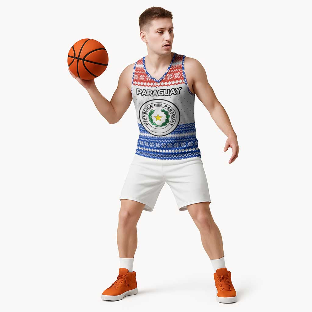 Paraguay Christmas Basketball Jersey with Red-White-Blue Design, National Seal, and Santa Motif - Wonder Print Shop