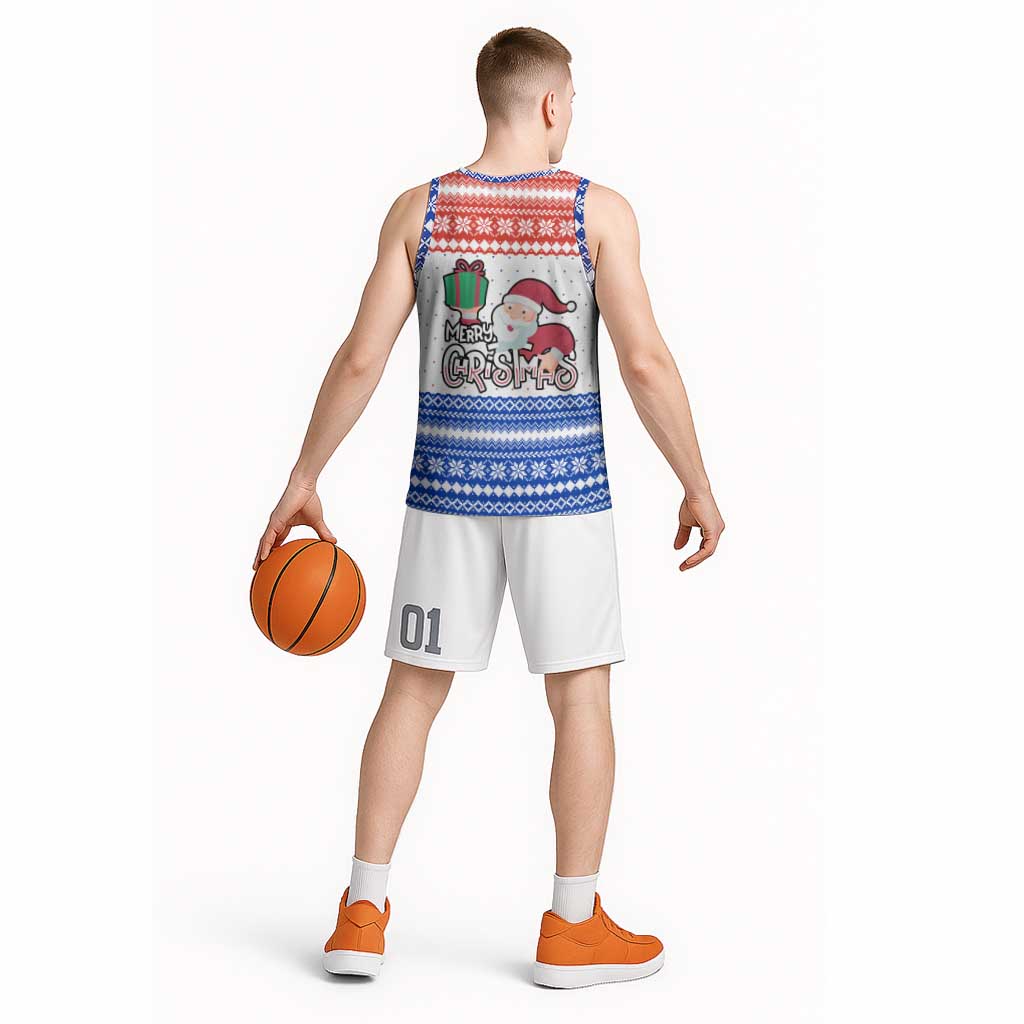 Paraguay Christmas Basketball Jersey with Red-White-Blue Design, National Seal, and Santa Motif - Wonder Print Shop