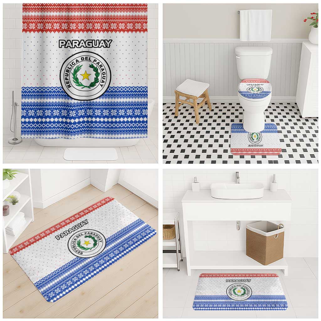 Paraguay Christmas Bathroom Set with Red-White-Blue Design, National Seal, and Santa Motif - Wonder Print Shop
