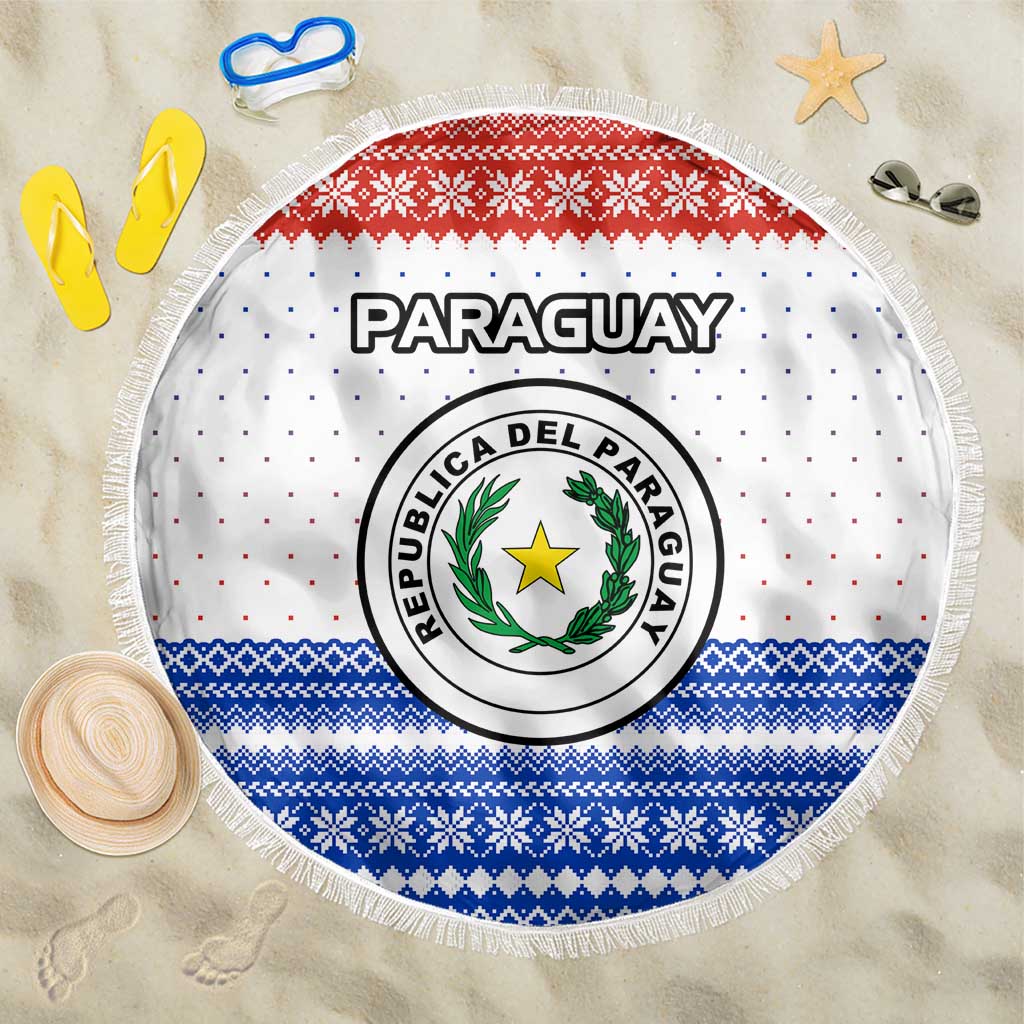 Paraguay Christmas Beach Blanket with Red-White-Blue Design, National Seal, and Santa Motif - Wonder Print Shop
