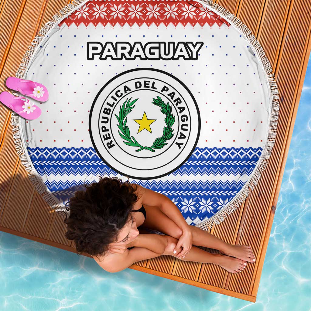 Paraguay Christmas Beach Blanket with Red-White-Blue Design, National Seal, and Santa Motif - Wonder Print Shop