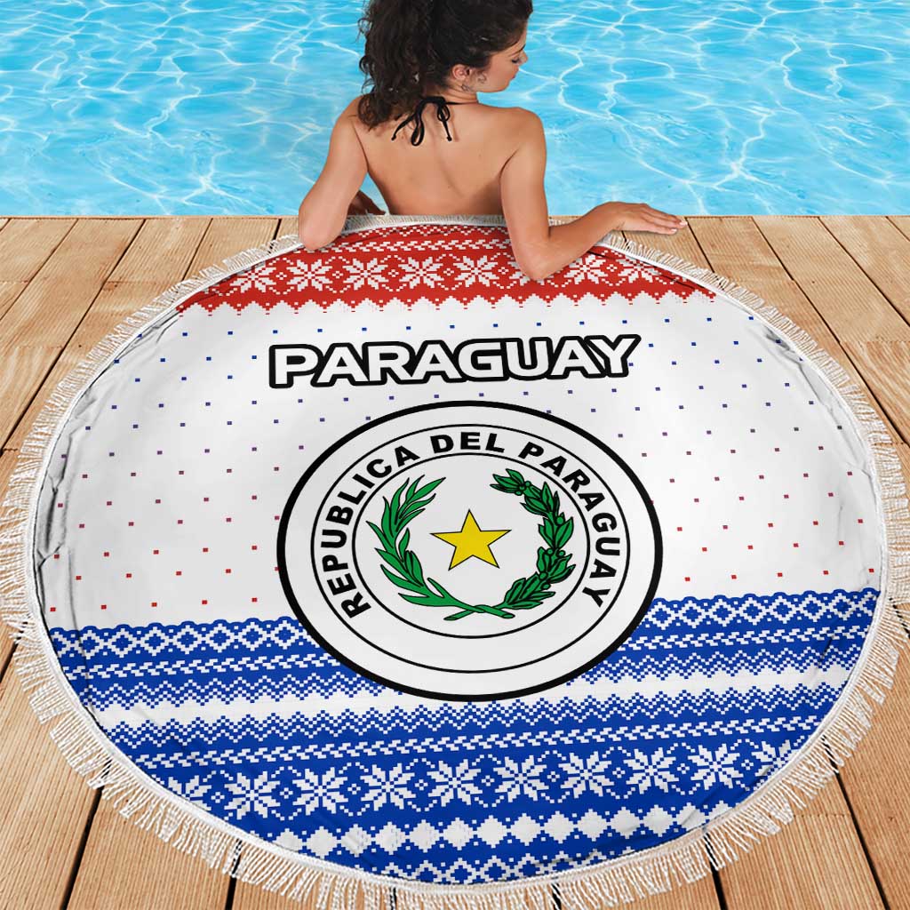 Paraguay Christmas Beach Blanket with Red-White-Blue Design, National Seal, and Santa Motif - Wonder Print Shop