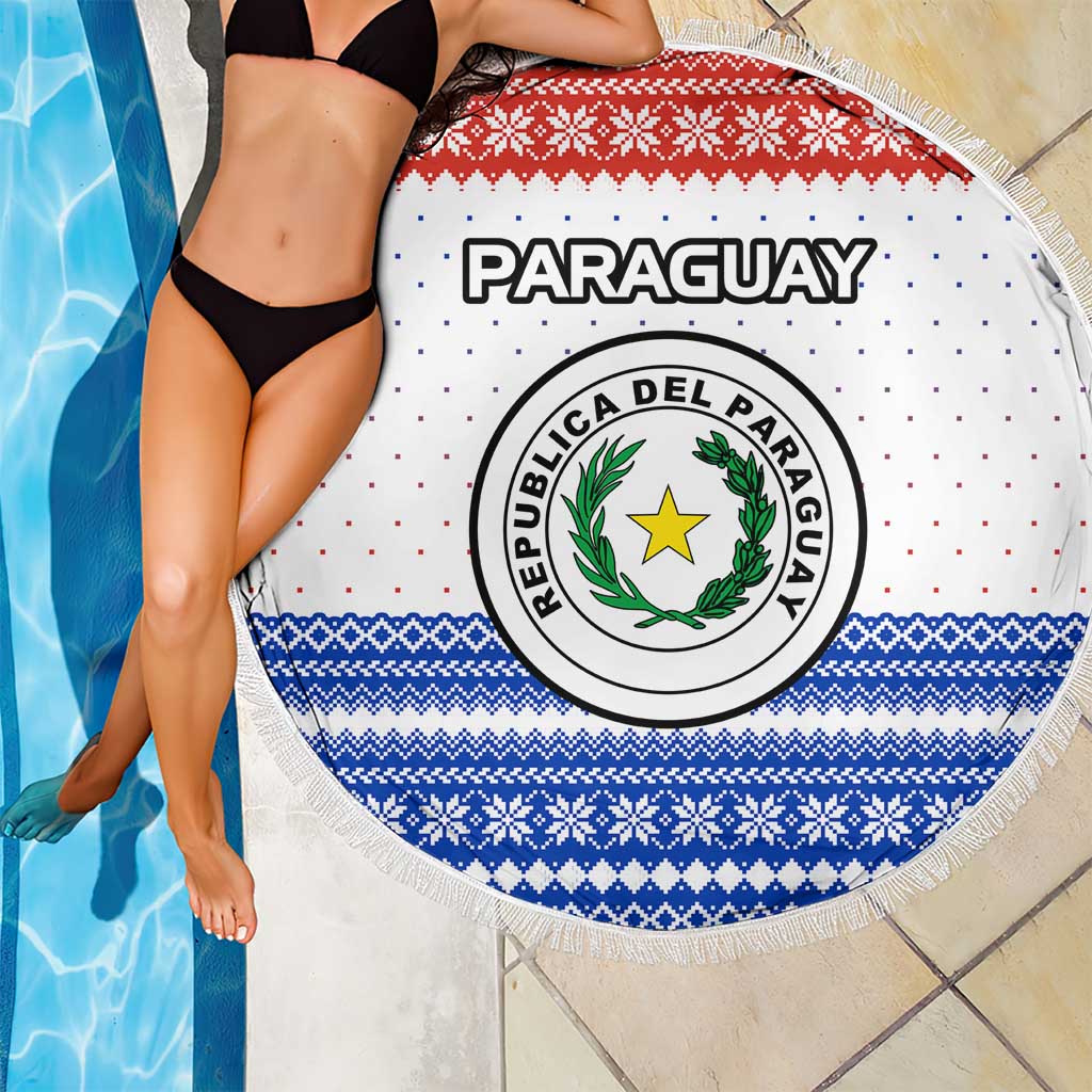 Paraguay Christmas Beach Blanket with Red-White-Blue Design, National Seal, and Santa Motif - Wonder Print Shop