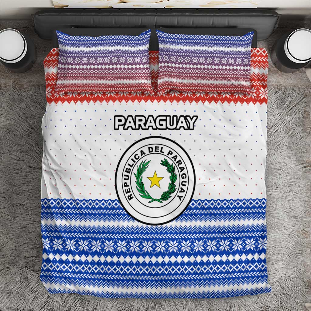 Paraguay Christmas Bedding Set with Red-White-Blue Design, National Seal, and Santa Motif - Wonder Print Shop