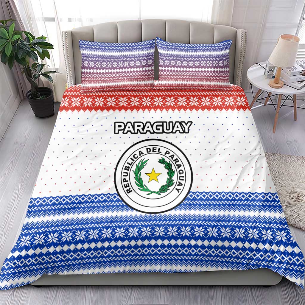 Paraguay Christmas Bedding Set with Red-White-Blue Design, National Seal, and Santa Motif - Wonder Print Shop