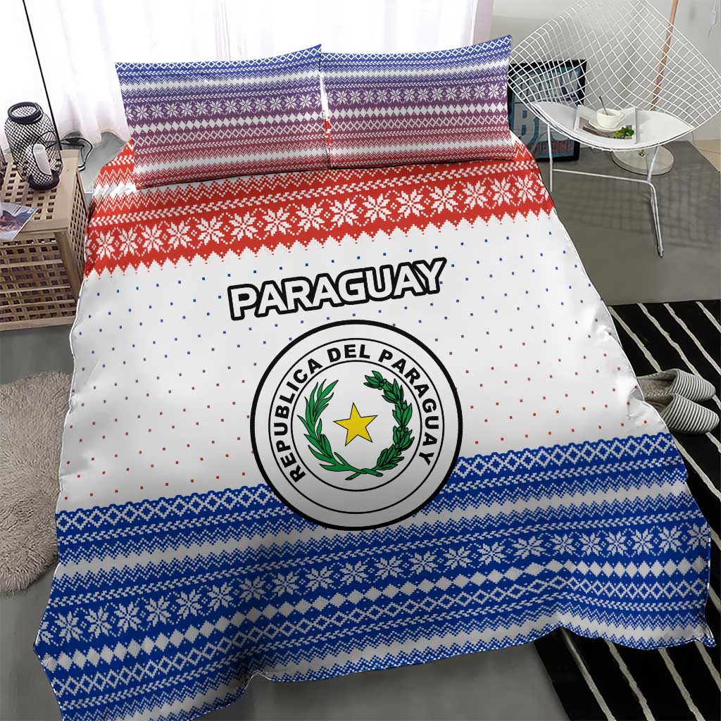 Paraguay Christmas Bedding Set with Red-White-Blue Design, National Seal, and Santa Motif - Wonder Print Shop