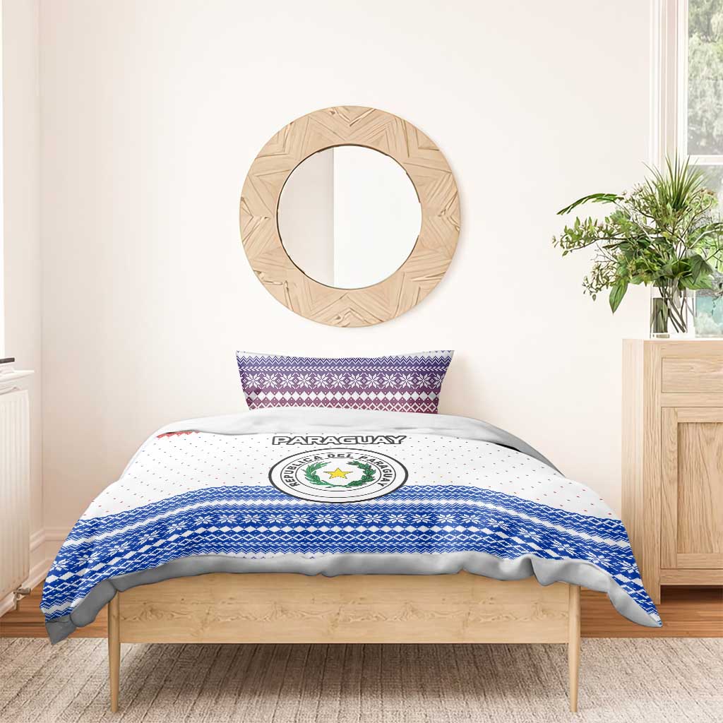 Paraguay Christmas Bedding Set with Red-White-Blue Design, National Seal, and Santa Motif - Wonder Print Shop