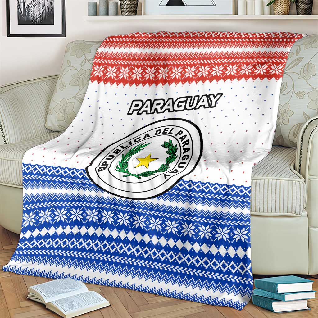 Paraguay Christmas Blanket with Red-White-Blue Design, National Seal, and Santa Motif - Wonder Print Shop
