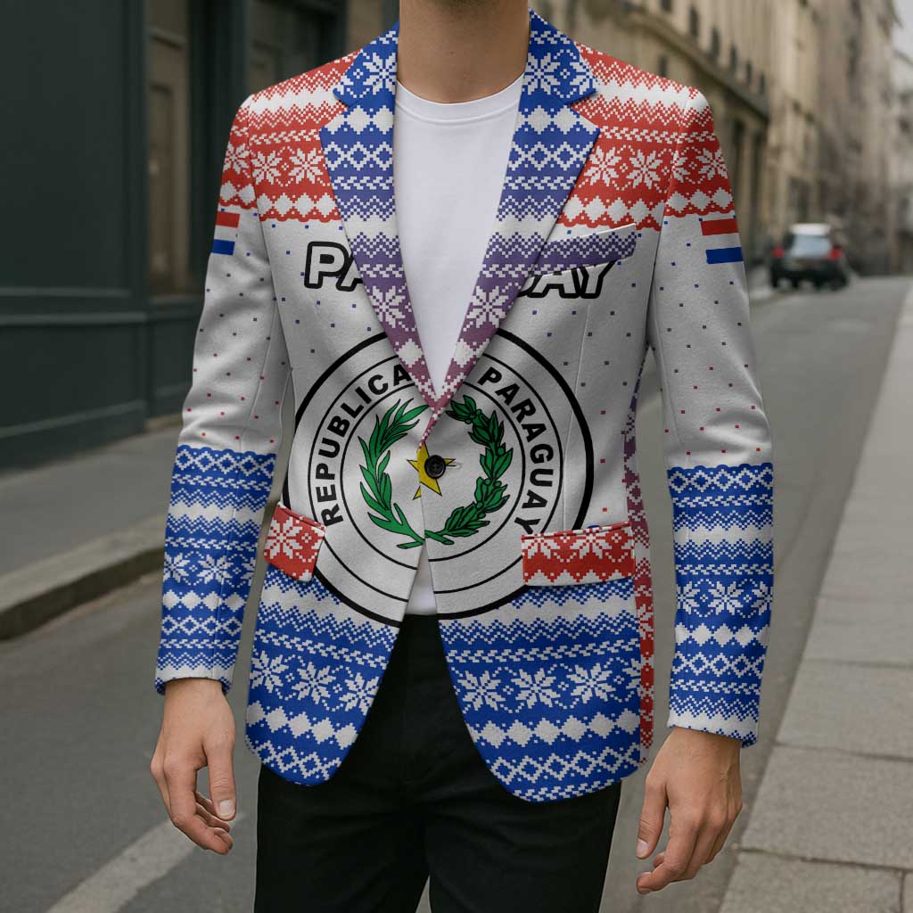 Paraguay Christmas Blazer with Red-White-Blue Design, National Seal, and Santa Motif - Wonder Print Shop