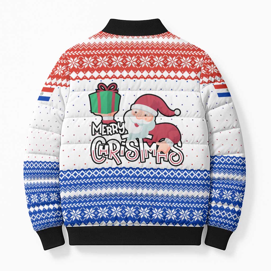 Paraguay Christmas Bomber Puffer Jacket with Red-White-Blue Design, National Seal, and Santa Motif - Wonder Print Shop
