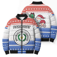 Paraguay Christmas Bomber Puffer Jacket with Red-White-Blue Design, National Seal, and Santa Motif - Wonder Print Shop
