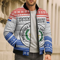 Paraguay Christmas Bomber Puffer Jacket with Red-White-Blue Design, National Seal, and Santa Motif - Wonder Print Shop