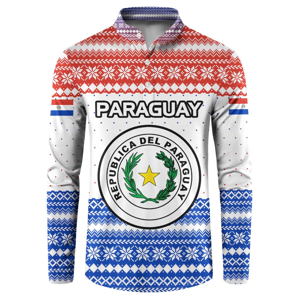 Paraguay Christmas Button Sweatshirt with Red-White-Blue Design, National Seal, and Santa Motif - Wonder Print Shop
