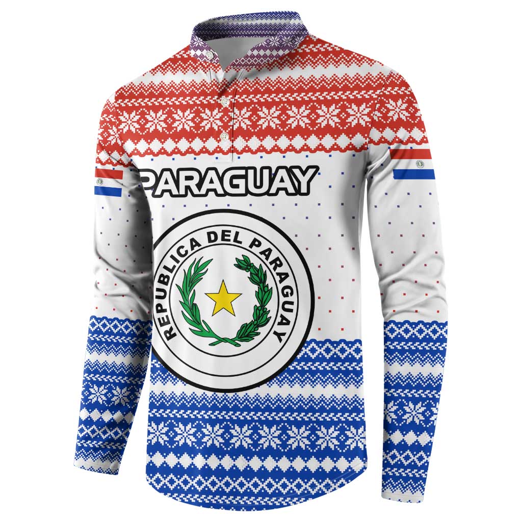 Paraguay Christmas Button Sweatshirt with Red-White-Blue Design, National Seal, and Santa Motif - Wonder Print Shop