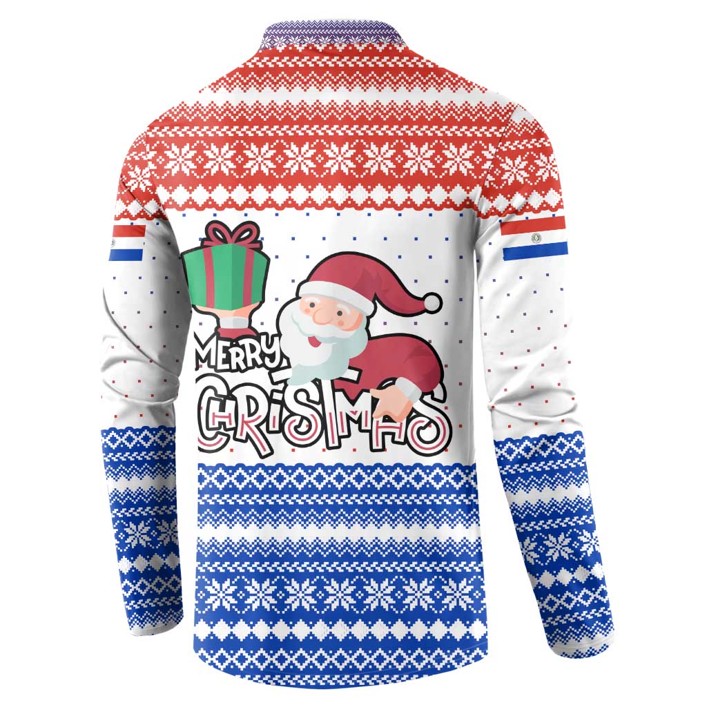 Paraguay Christmas Button Sweatshirt with Red-White-Blue Design, National Seal, and Santa Motif - Wonder Print Shop