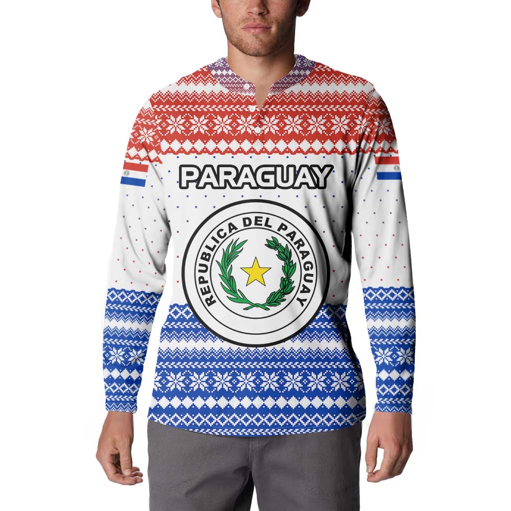 Paraguay Christmas Button Sweatshirt with Red-White-Blue Design, National Seal, and Santa Motif - Wonder Print Shop