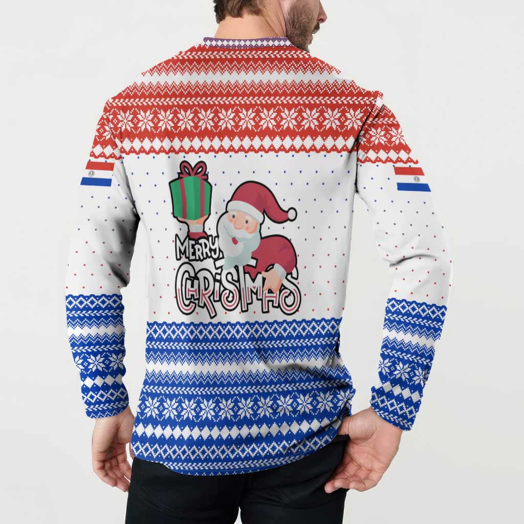Paraguay Christmas Button Sweatshirt with Red-White-Blue Design, National Seal, and Santa Motif - Wonder Print Shop