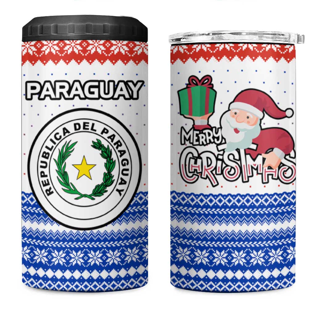Paraguay Christmas 4 in 1 Can Cooler Tumbler with Red-White-Blue Design, National Seal, and Santa Motif - Wonder Print Shop