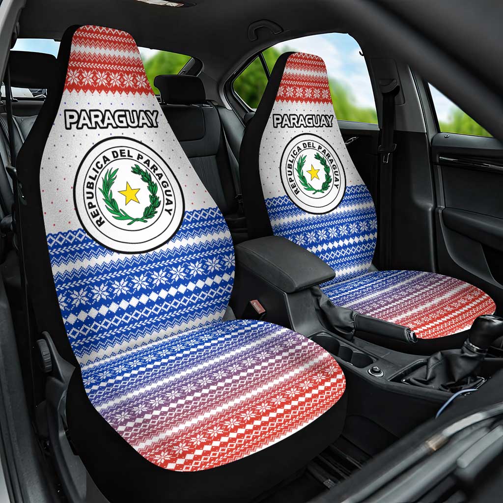 Paraguay Christmas Car Seat Cover with Red-White-Blue Design, National Seal, and Santa Motif - Wonder Print Shop